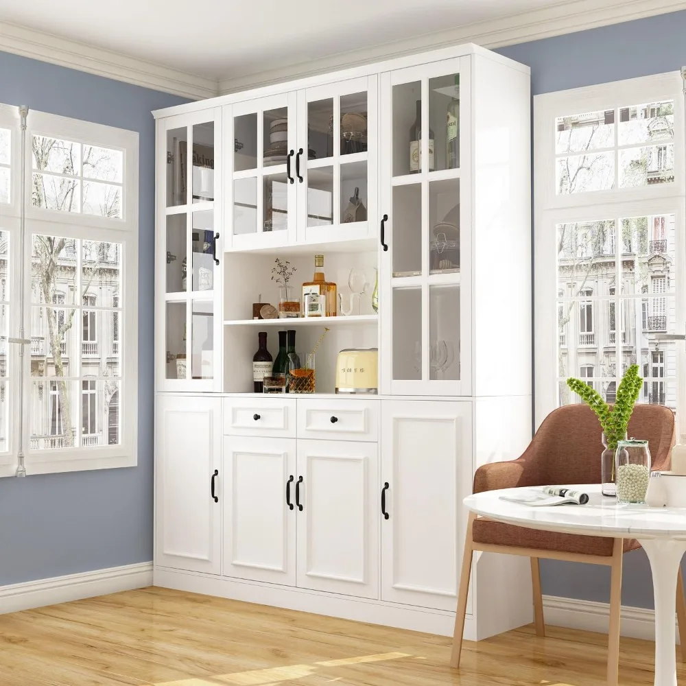 

Cabinet, L-Shape Pantry Storage Cabinet with 2 Glass Doors Kitchen Pantry Cabinet with Storage Shelves Pantry Cupboard Cabinet