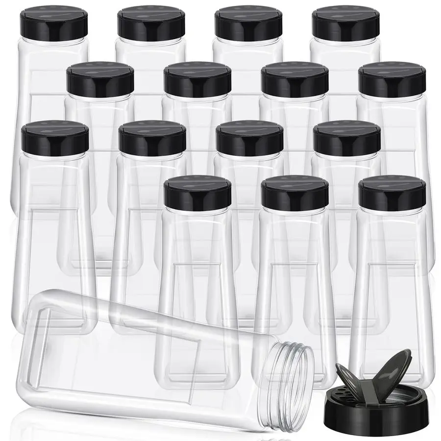 

16 Pack 32 oz Plastic Spice Jars with Black Cap Plastic Bottle Containers with Shaker Lids Large Reusable Seasoning Shaker Empty