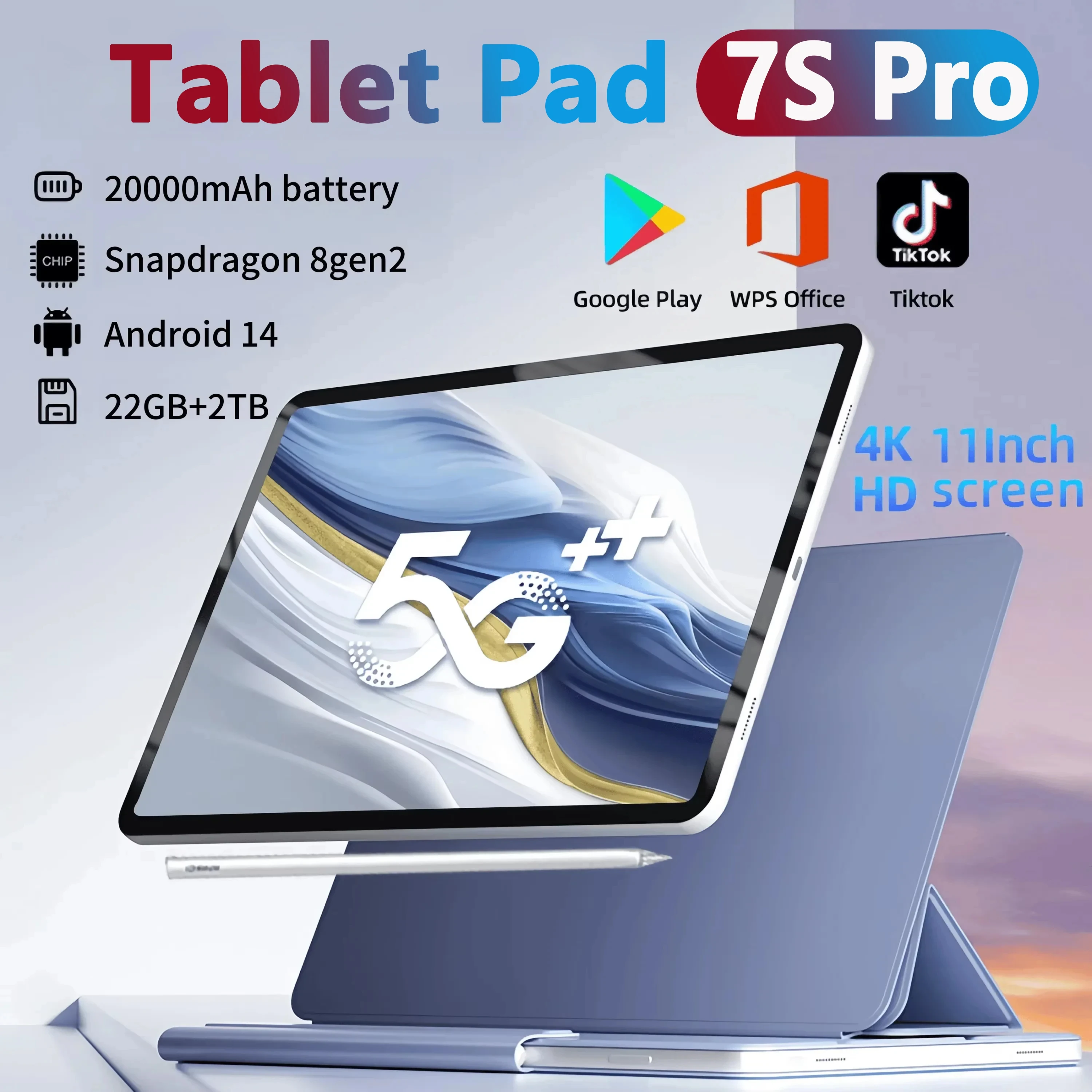 

2025 Original Pad 7S Pro Tablet PC Android14 Snapdragon8 gen2 11Inch HD 16GB+1TB 20000mAh 5G Dual SIM Bluetooth WiFi GPS Tablet