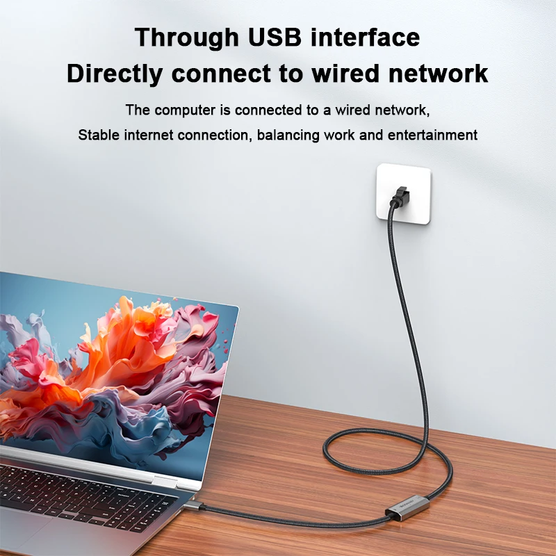 USB to Ethernet Adapter USB to RJ45 Nylon Braided Male Cable Gigabit LAN Network Adapter Compatible for MacBook Pro Smartphone