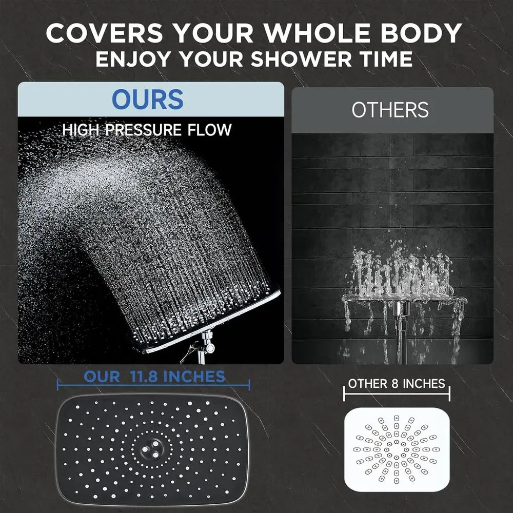 11.8 デュアルシャワーシステム：レインフォール＆ハンドヘルド、多機能スプレー、クローム仕上げ