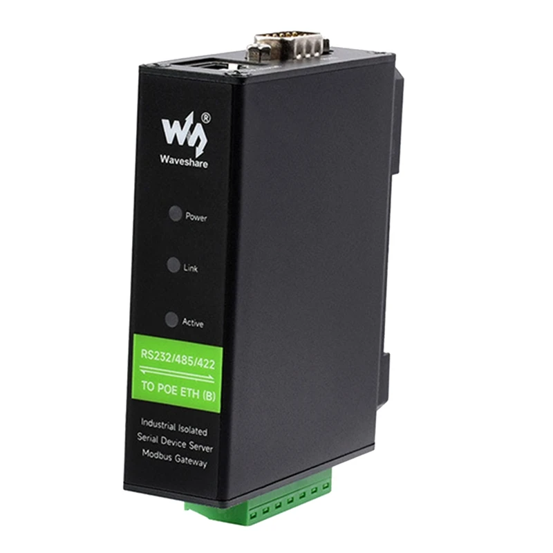 Waveshare-Módulo Ethernet Isolado Industrial, RS232, 485/422 a RJ45, TCP/IP para Módulo Serial, Servidor Serial Tipo Ferroviário com POE