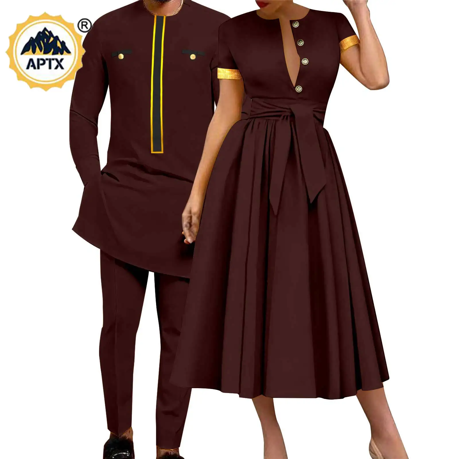 African Dresses for Women Matching Couple Outfits Dashiki Men Patchwork Button Top and Pants Sets Bazin Riche Asoebi Y23C071