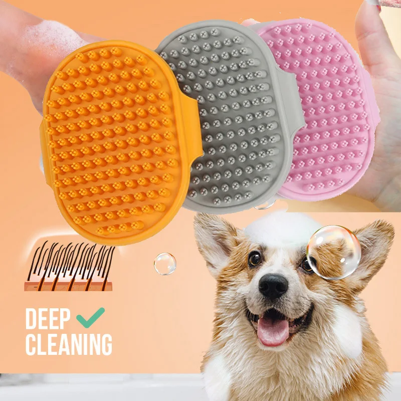 Soothing Dog Bath Brush for Short Hair Shedding and Grooming - Massages and Reduces Shedding