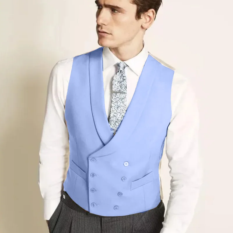 Blue Men Vest Spring Solid With Lapel Gentleman Business Waistcoat Vintage Regular Slim Wedding Banquet Men Suit Vest