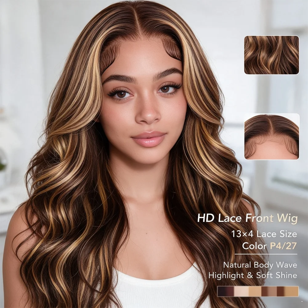 P4/27 Body Wave Human Hair Wig for Women Highlight 13x4 HD Lace Frontal Human Hair Wig 5x5 HD Lace Closure Wig Pre Plucked Baby Hair