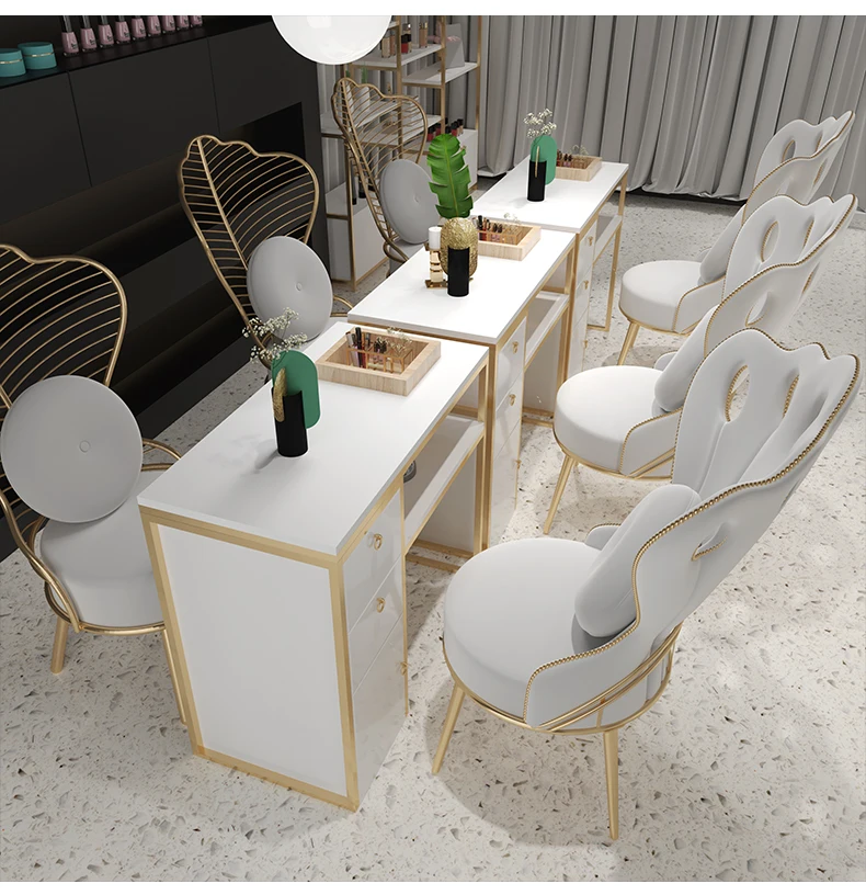 

&c Simple Modern Beauty Salon Furniture Marble Metal Manicure Table Nail Salon Nail Table and Chair Set