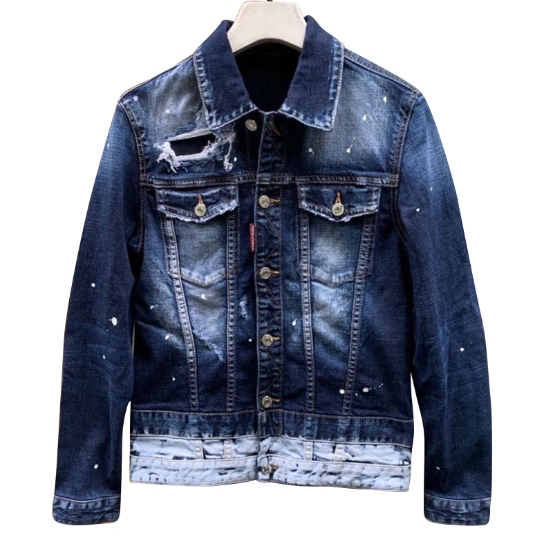 Men's denim jacket Italy chareiha dsq 1910 Denim Ripped Denim Jacket for Men New Spring and Autumn quadratic long-sleeved jacket