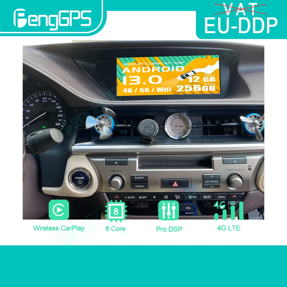 10.25''Android Auto for Lexus ES 2013-2018 Top Car Screen Navigation GPS 360 Apple Carplay Car Radio /mp3 DSP BT TV 4G 1920*720