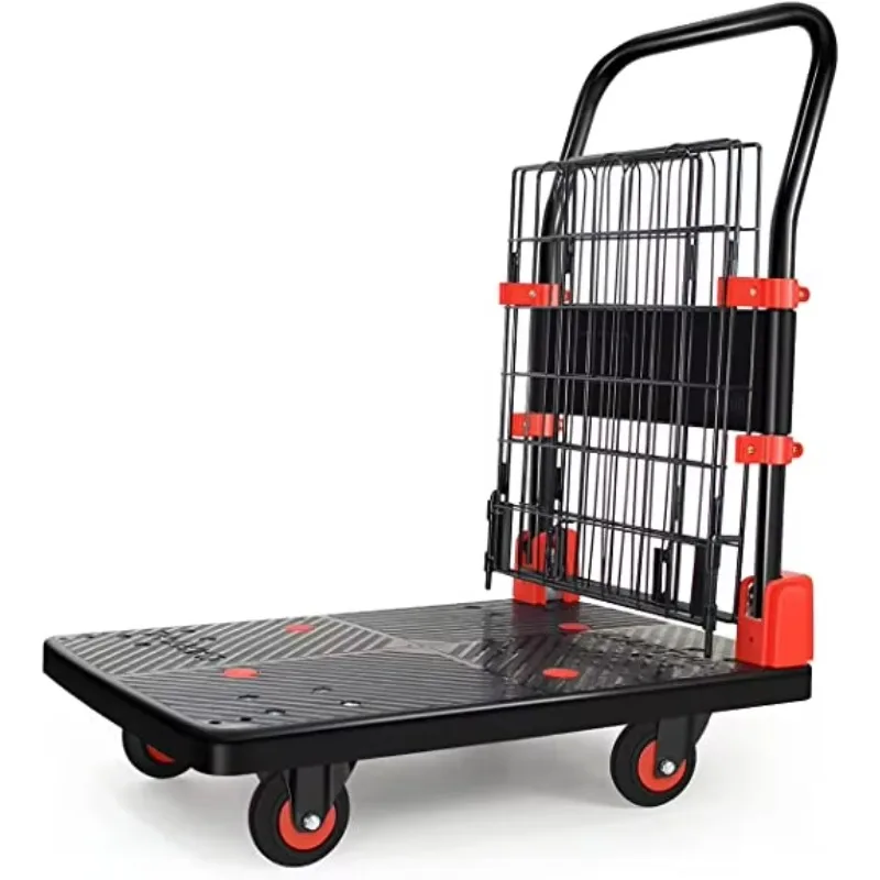 Platform Trucks Folding Hand Truck Cage Cart Carrying Weight 330lbs Portable Platform Cart with Mesh Handcart Collapsible Dolly