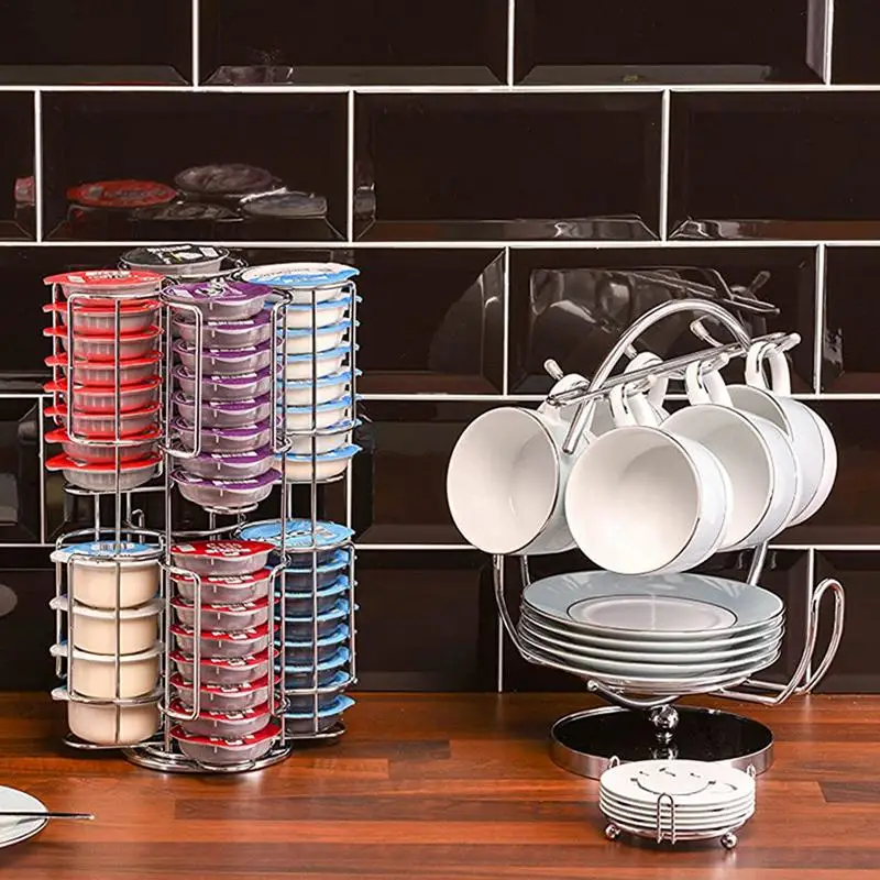 Rotativo Coffee Pod Titular, Organizer Rack, Suporte Compatível com 64 Pods, Rotação de 360 graus