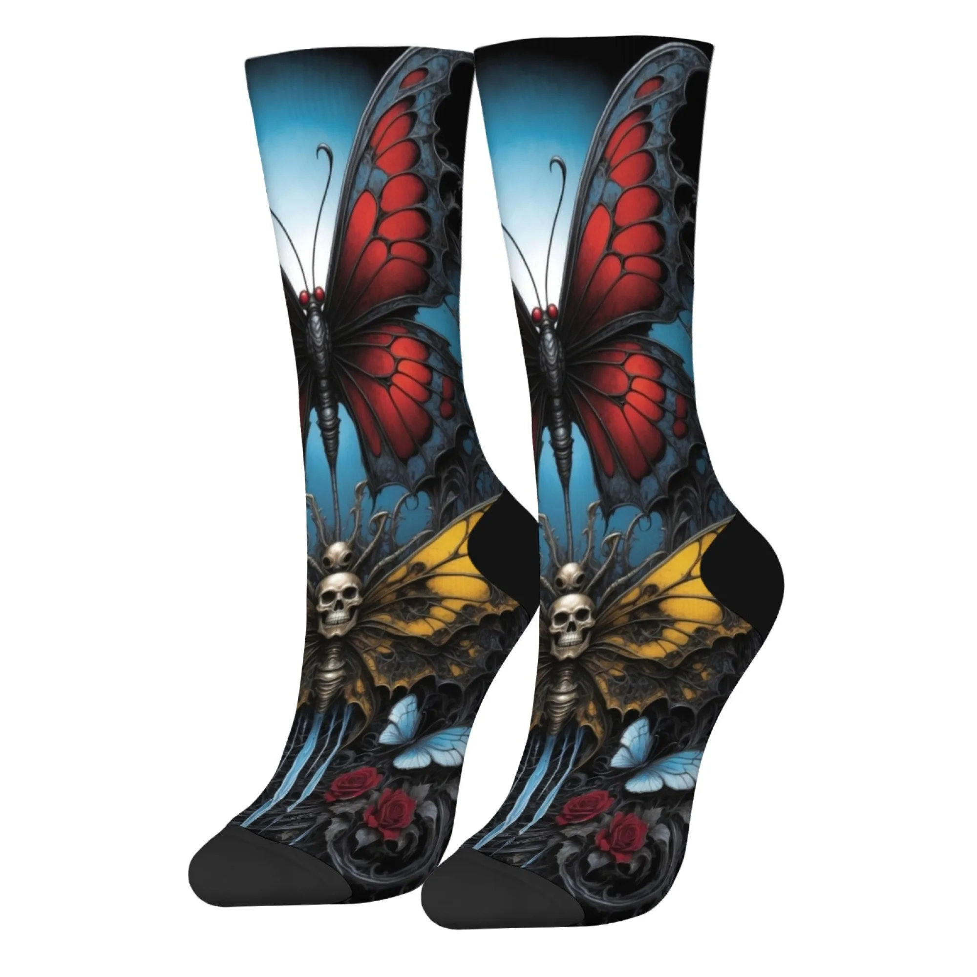 

Metal Rose Death Butterfly Socks Retro Trend Casual Men's Socks Novelty Funny Compression Socks Crazy Street Hip Hop Socks Gift