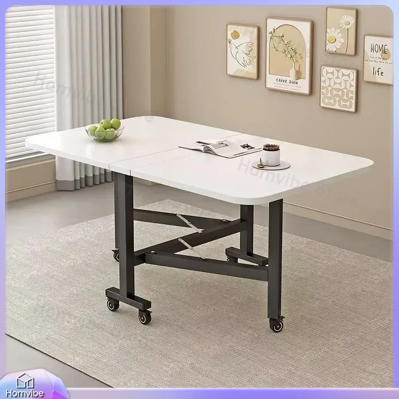 Folding Dining Table with Wheels Movable Push Pull Design for Small Apartment Rental Room Simple Household Furniture