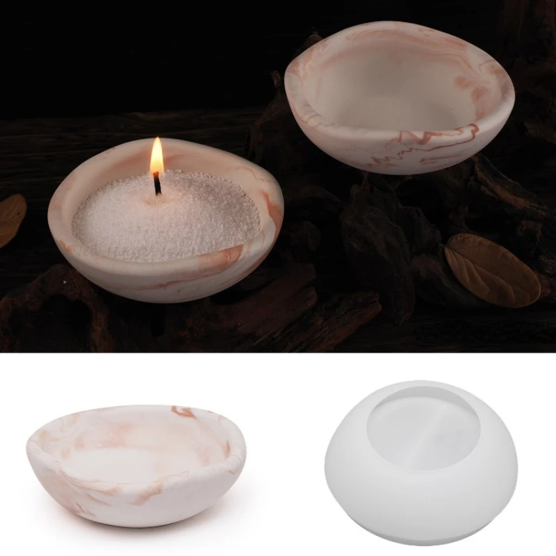 Wave Shape Storage Dish Mold Round Bowl Candle Holder Vessel Gypsum Epoxy Resin Silicone Mold DIY Desktop Decoration