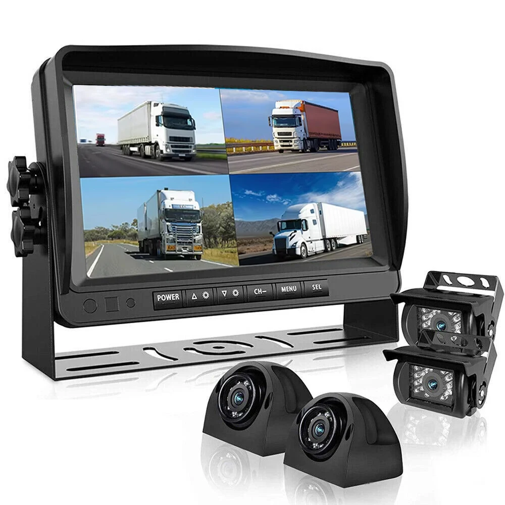 7 Inch Waterproof Quad Split Screen DVR Monitor Night Vision 4CH HD Realtime Recording Backup Camera for Truck Reverse Cameranew