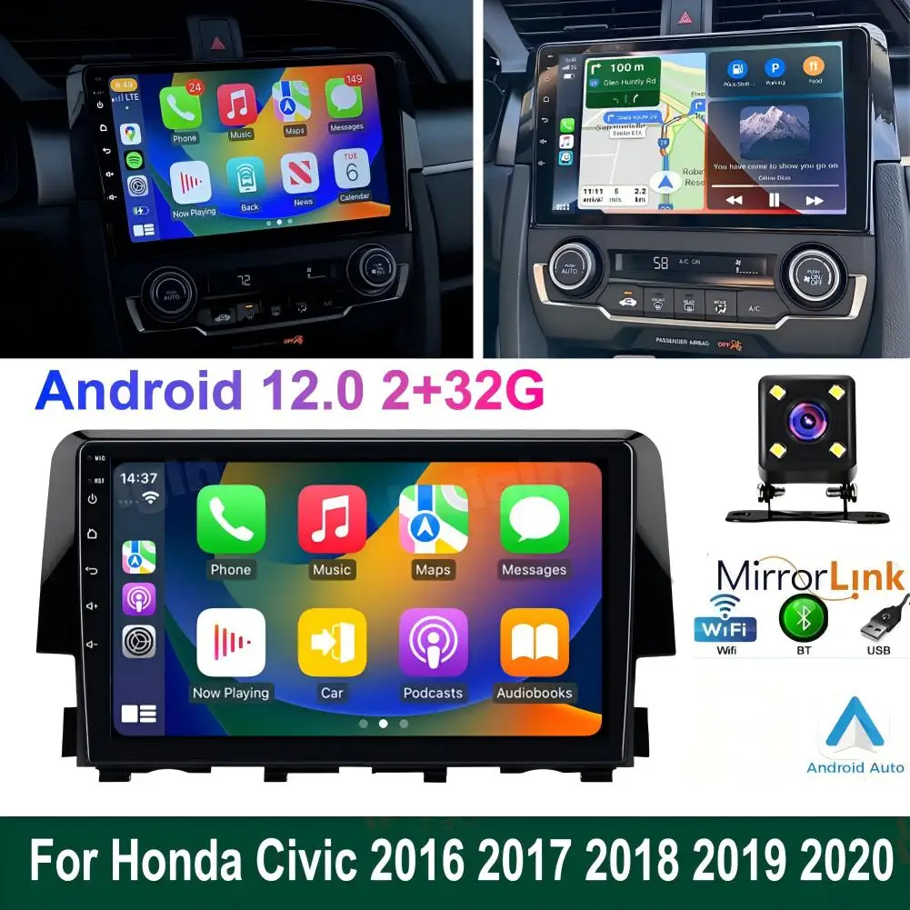 9In 2+32G Android 13 Car Stereo Radio GPS Navigation Head Unit For Civic 2016-2020 Wireless For Carplay Android Auto Bluetooth