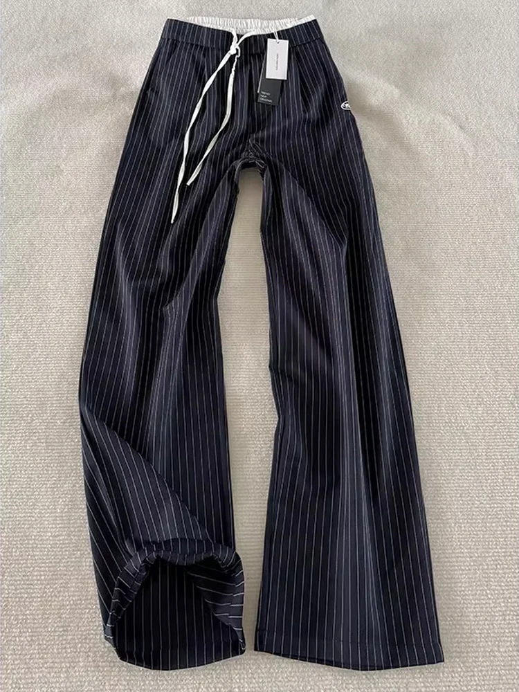 Calças casuais tradas masculinas altas, calças casuais finas de verão, estilo retrô americano, pernas largas, jeans azul, ...