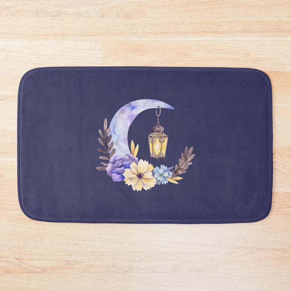 

Floral Crescent Moon and a Hanging Lantern Bath Mat Non-Slip Bathroom Bathroom Gadgets Toilet Rug Hallways Mat