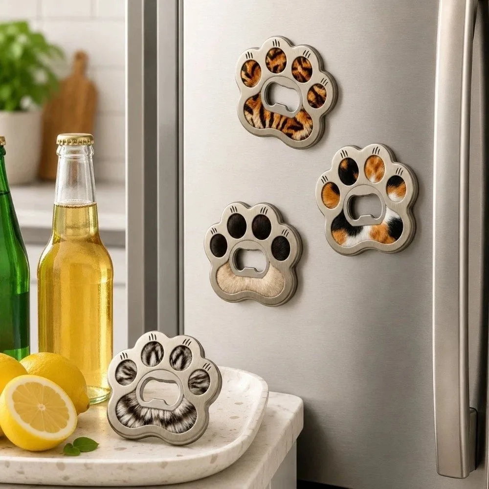 Creative Zinc Alloy Cat Dog Paw Bottle Opener Electroplating Smooth Kitty Puppy Fridge Magnet Decorative Fridge Magnet Gift