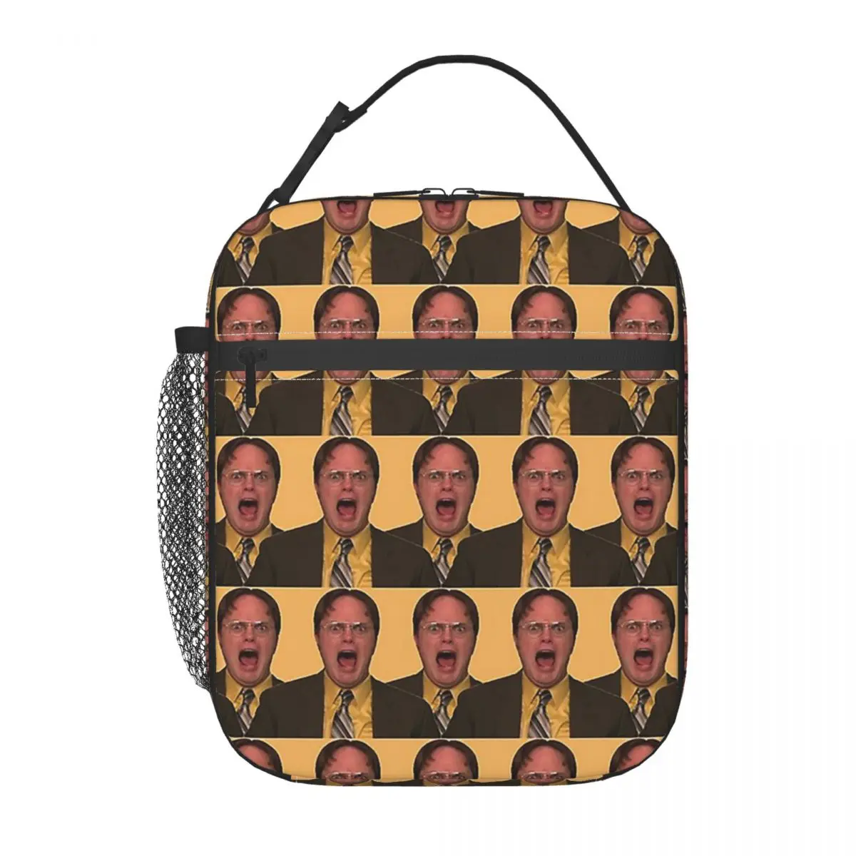 Dwight Schrute The Office Repeat Pattern In Mustard Yellow Shirt Yelling Insulated Lunch Bag Food Boxes Thermal Lunch Box Tote