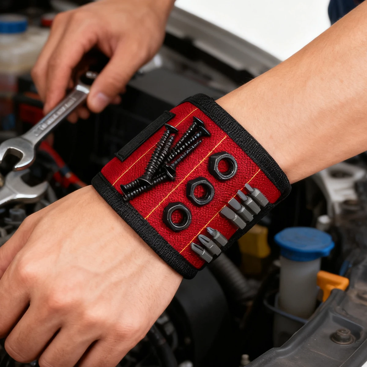 سوار معصم مغناطيسي للأدوات، حزام أدوات خفيف الوزن، مسامير تثبيت مغناطيسية محمولة، لقم حفر الأظافر، مجموعة أدوات العمل