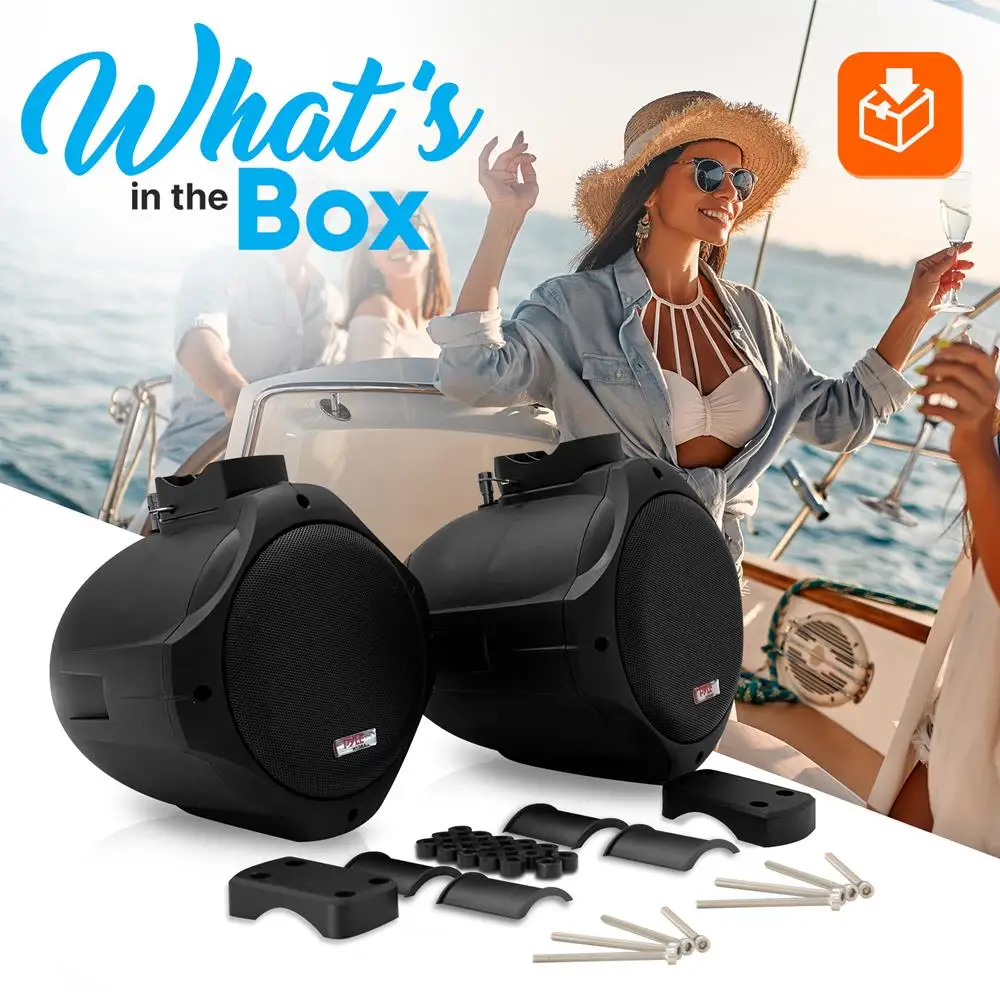 ลำโพงมารีนคู่ขนาด 6.5 นิ้วของไพล์ - ระบบเสียงสเตอริโอแบบ 2 ทาง IP44 กันน้ำ ทนต่อสภาพอากาศ ระบบเสียงกลางแจ้งพร้อมกำลังขับ 200 วัตต์