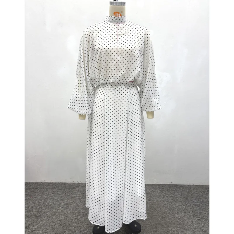 New African Fashion Women Two Piece Set Dot Printed Loose Blouse Top And Skirts Set image 5