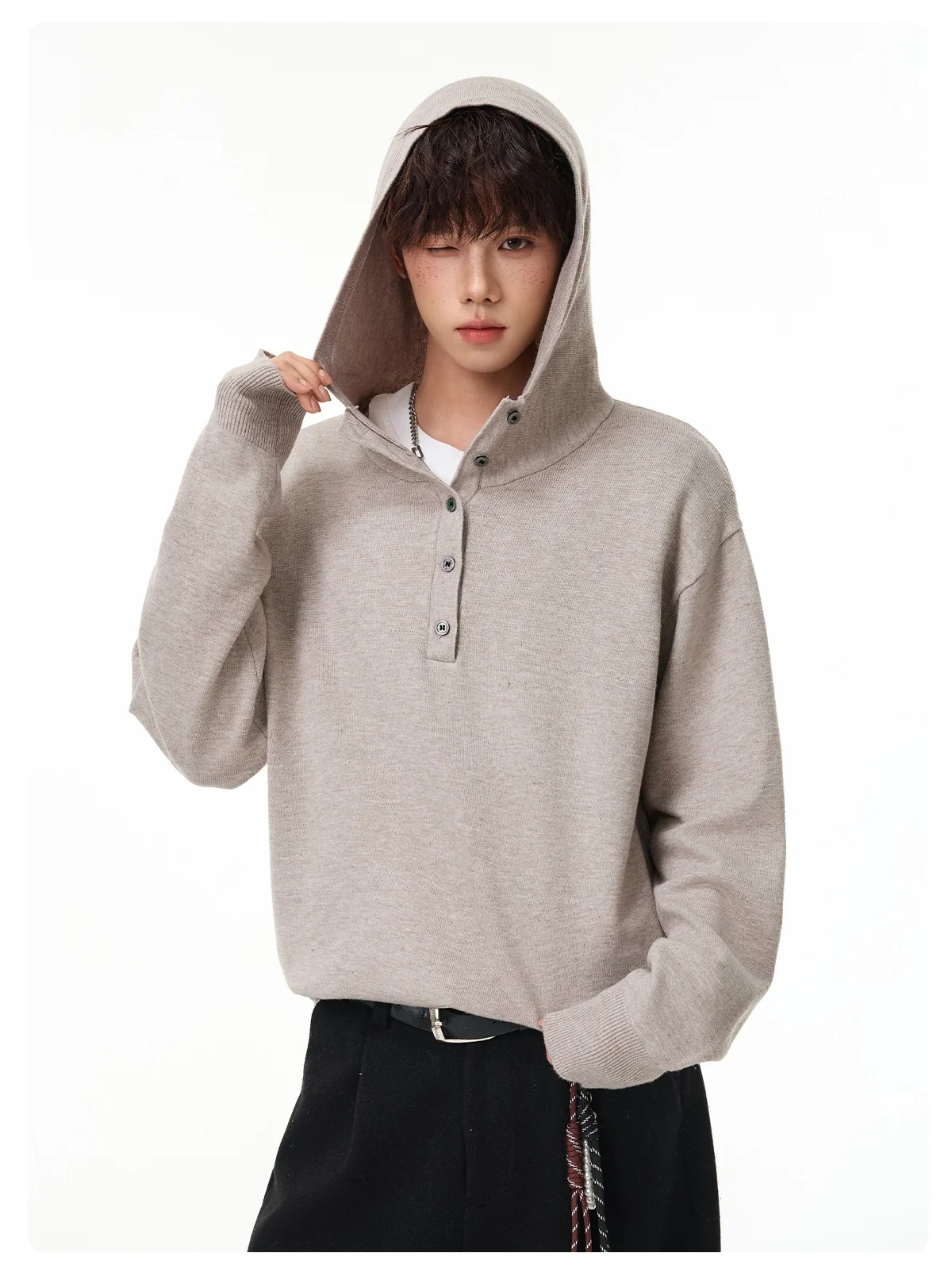 Solid Color Minimalist Versatile Soft Skin-Friendly Hooded Knit Sweater Relaxed Casual Breathable