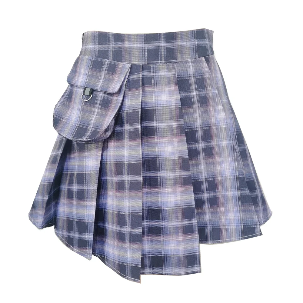 

Women irregular Short Skirt All Match Fashion Tartan Red Pleated Streatwear Plaid Side Button Skirt Womens Casual Mini Skirt