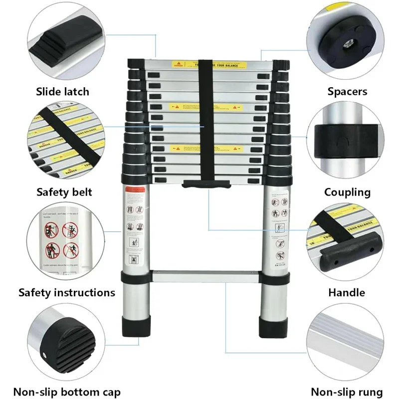 Telescoping , 16 FT Aluminum Extension Step Ladders Loft Ladder Attic Ladder Collapsible Ladders Home, Multi-Purpose Telescopic