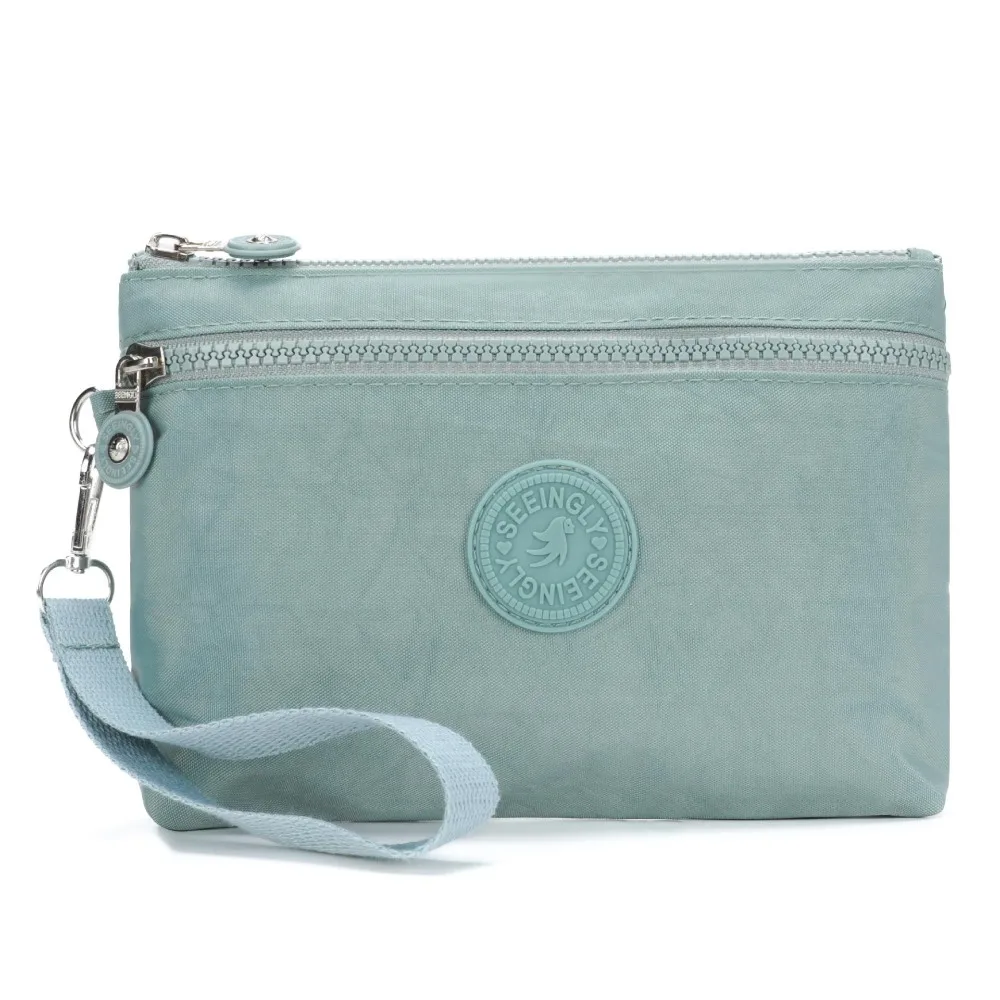 

Double Zippers Solid Color Coin Purse Large Capacity Makeup Bag Wrist Phone Purse Cosmetic Bag Nylon Small Phone Bag Travel