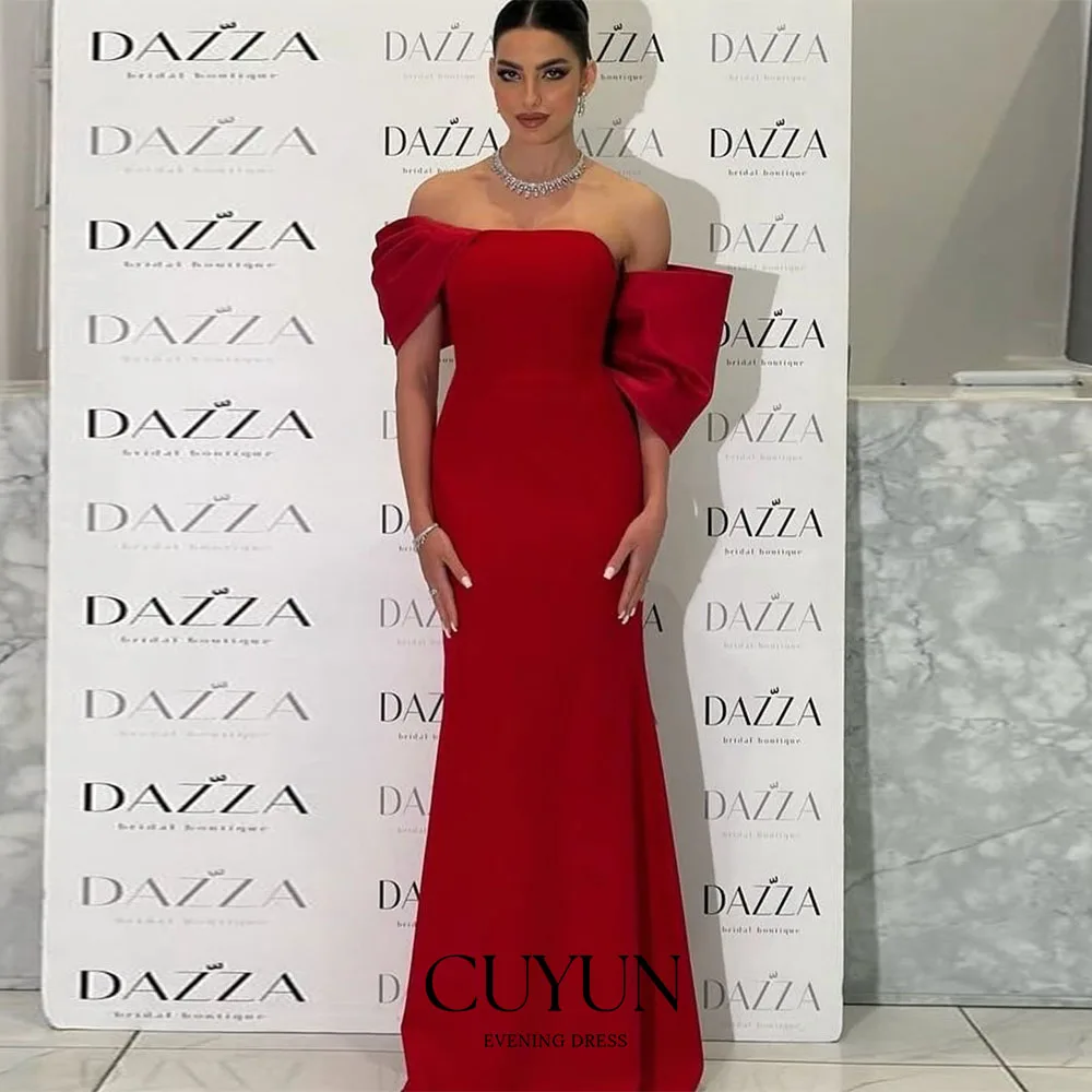 

CUYUN Red Women Evening Gown Off the Shoulder Formal Event Dresses Customized A Line Elegant Wedding Guest Dress for Party