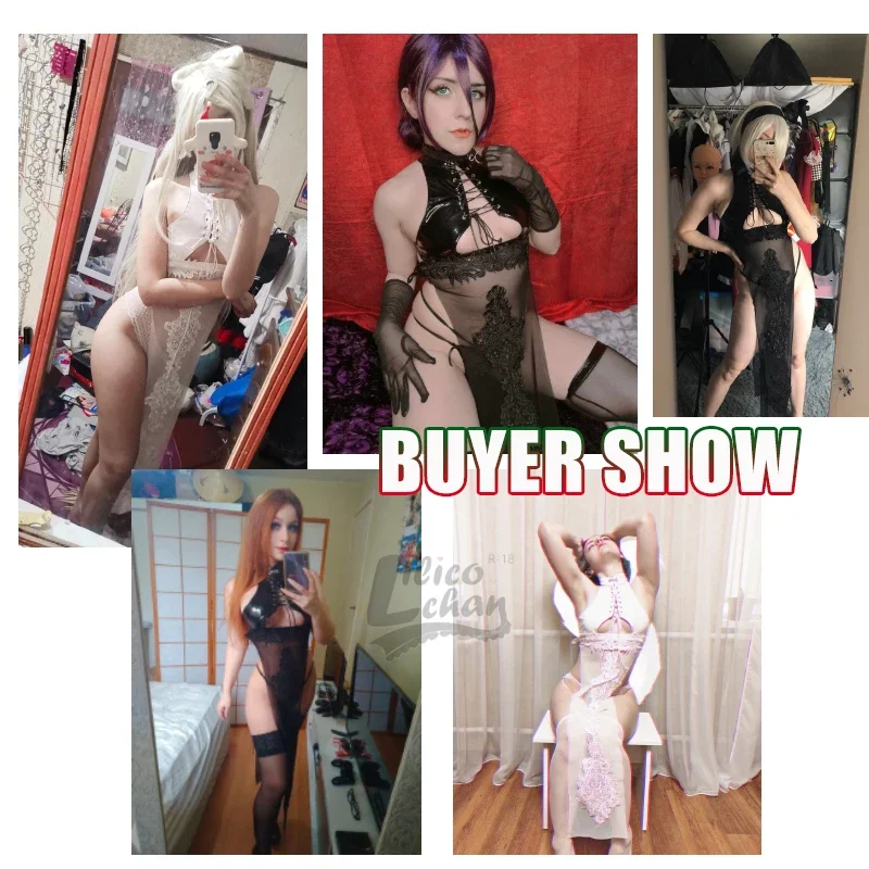 Disfraz de NieR Automata 2B ahuecado para mujer, disfraces eróticos, Qipao PU, lencería Sexy, conjunto de laca, estampado bordado, Cheongsam