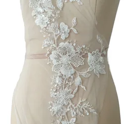 Beaded Flower Embroidery Lace Trim, Wedding Dresses, Sewing Accessories, Eyelet Lace Trim,  White, 3m per Lot, High Quality