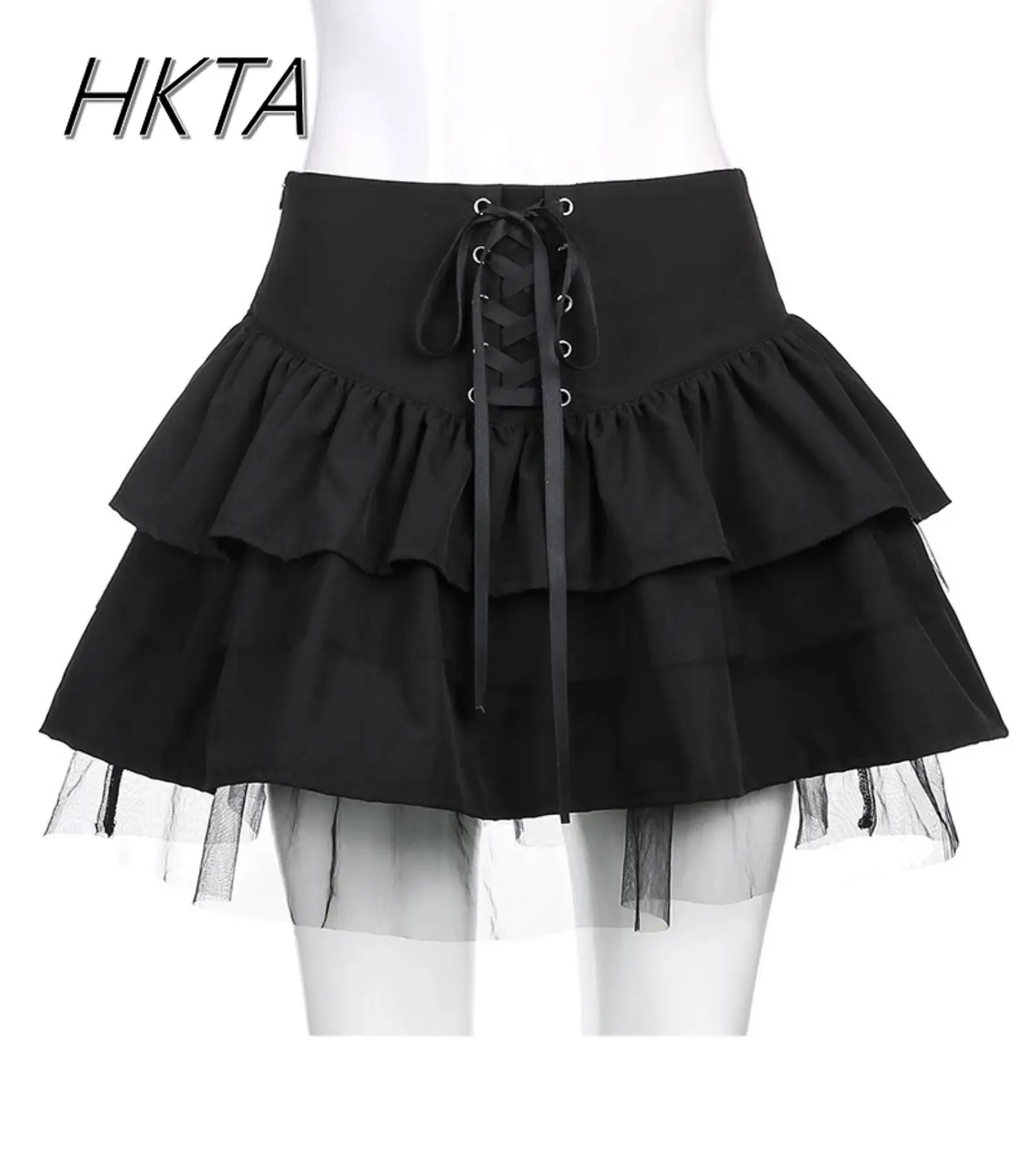 

Elegant Lace Splicing Straps Black Tutu Skirt Women's Summer Autumn High Waist Short A-line Pleated Skirt Spice Girl Cake Skirts