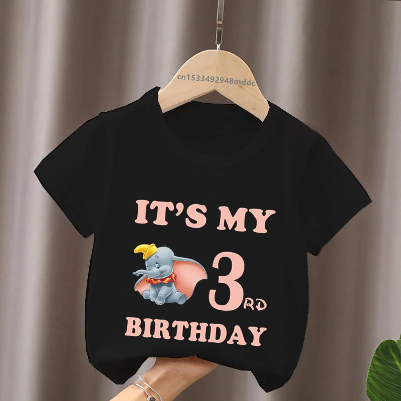 It\'s My 1 2 3 4 5 6 7 8 9 Years Birthday Boys Girls T shirt Dumbo Cute Elephant Print Kids Clothes Kawaii Baby Children T-Shirts
