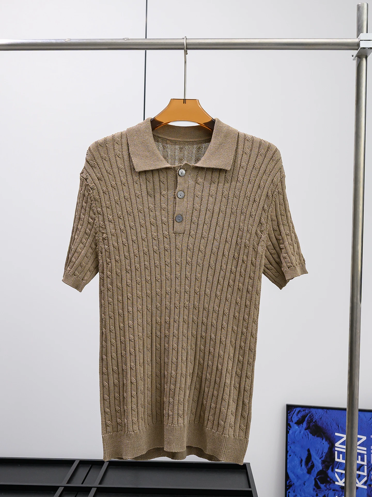 

Retro Knitted Shirt Men's Slim Fit Short Sleeve Turn-down Collar Casual Style Breathable Comfortable Chinese Brand Feen