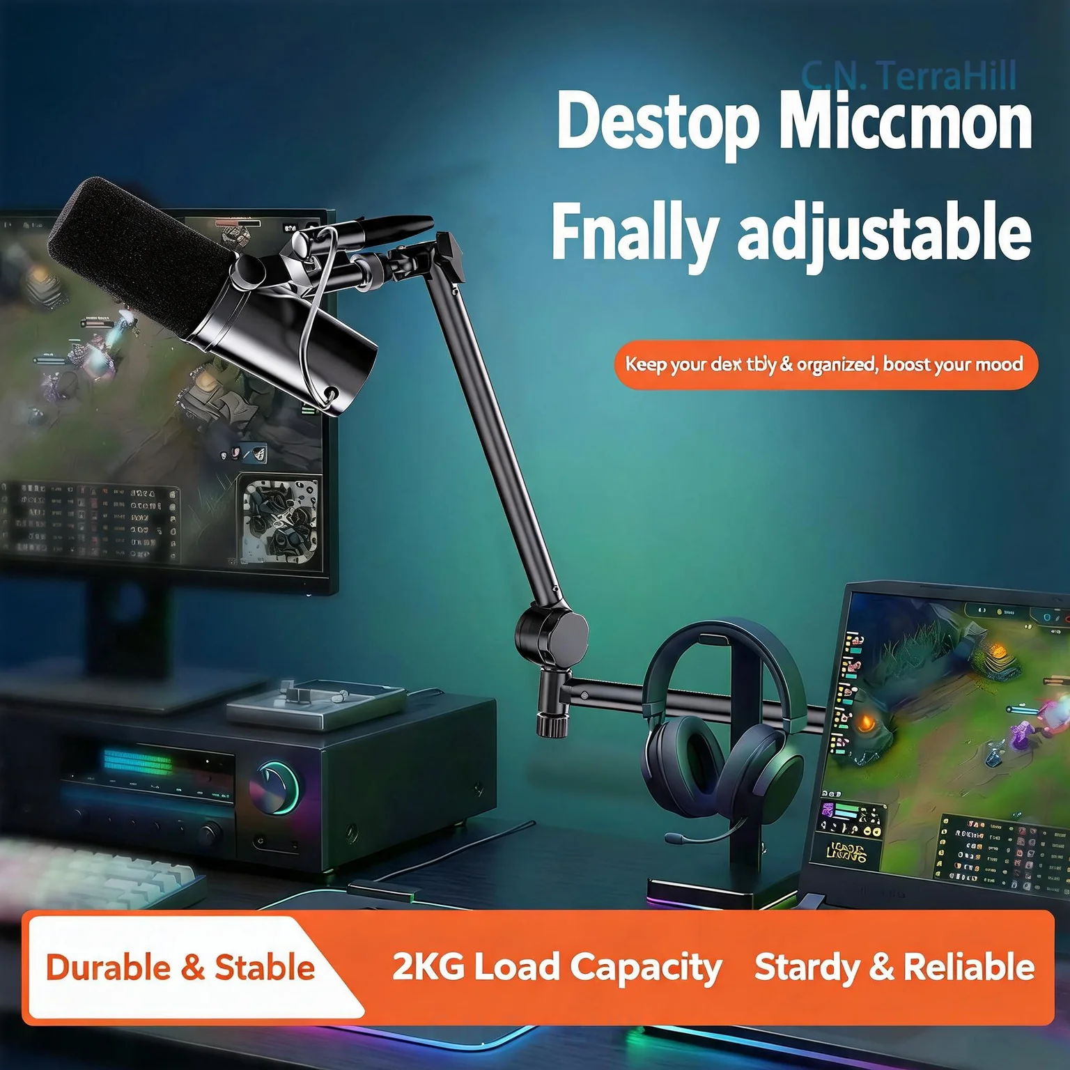 Microphone Boom Arm Stand with Hidden Cable, Desktop Suspension Mic Stand for Live Streaming, Podcasting, Voice Recording,