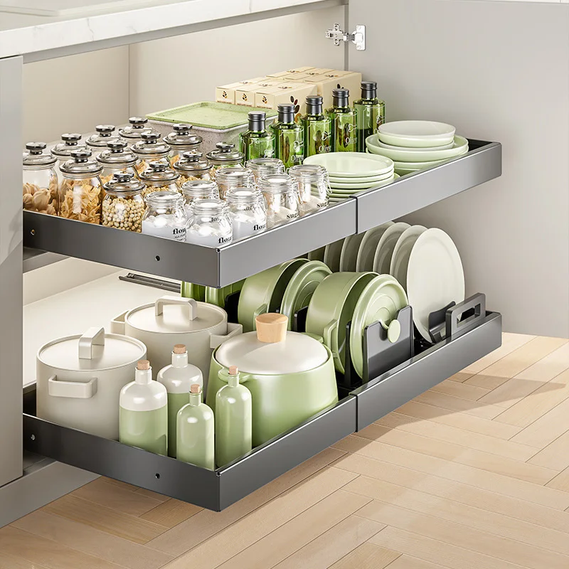 

Expandable Cabinet Shelves Pull-out Kitchen Storage Rack Drawer Bottles Cans Dish Basket Pots and Pans Cabinet Kitchen Organizer