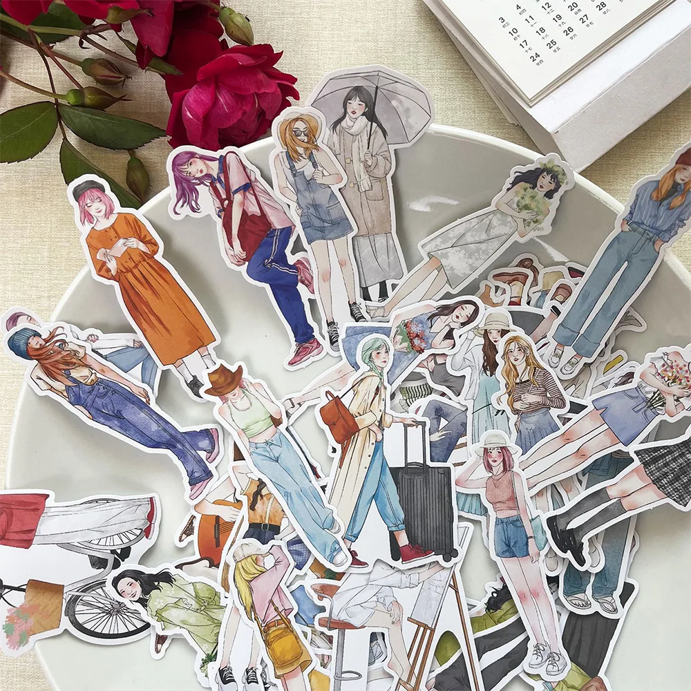 10/30/50pcs Cute Trendy Rouge Girls Stickers Forest Style Fashion Dressing Cartoon Sticker Phone Suitcase Diary Graffiti Decals