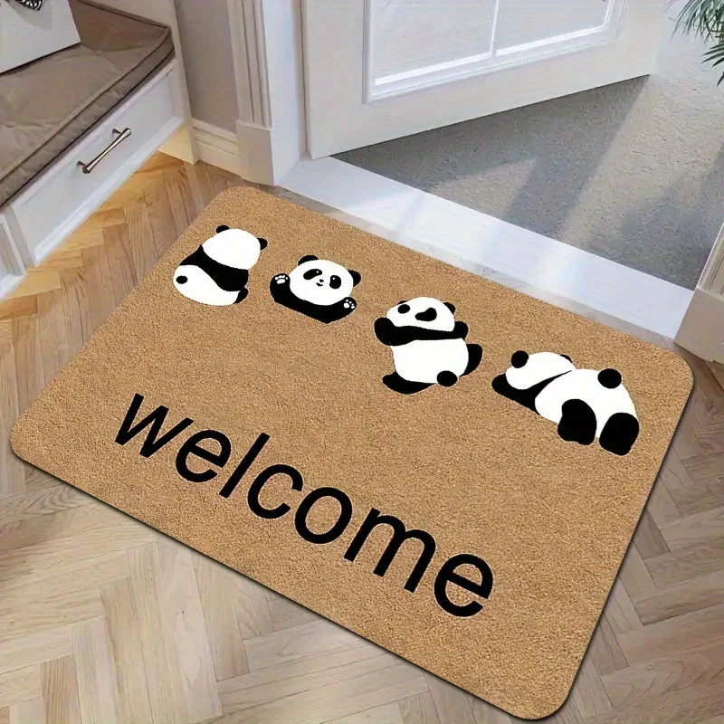 Cute Panda Design Non-Slip Doormat, High-Quality Washable Entryway Rug, Durable Decorative Floor Mat for Home, Office and RV