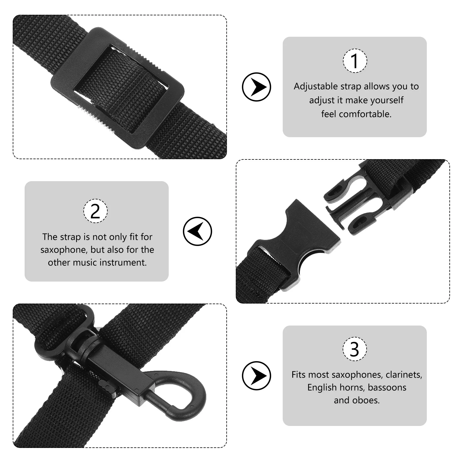 

Adjustable Alto Tenor Baritone Sax Black Shoulder Harness Strap for Men Instruments Saxophone Strap Comfort Support