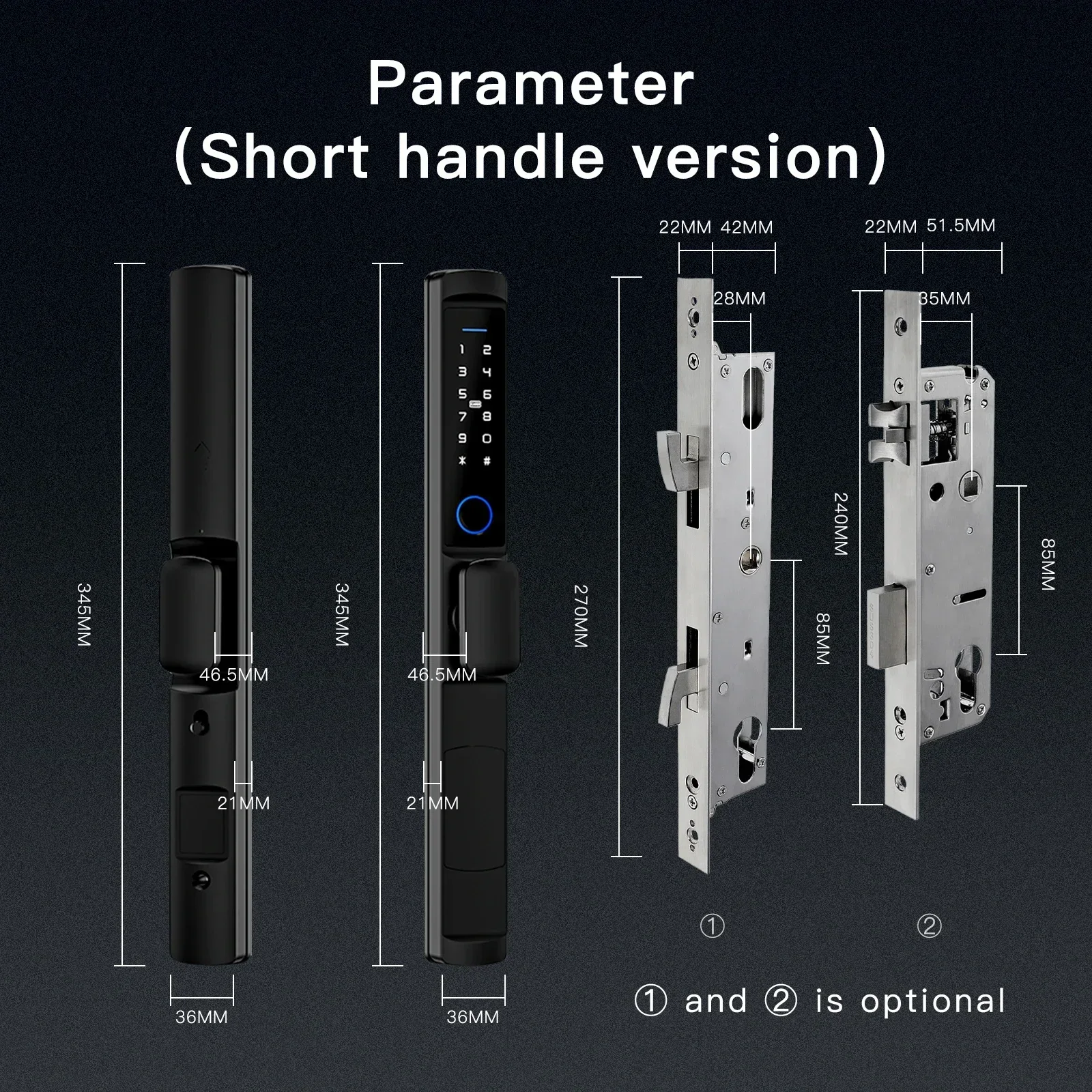 MOES WiFi Smart Narrow Side Fingerprint Coded Door Lock Remote Control Waterproof Short Handle for Slim Thin Frame Glass Sliding