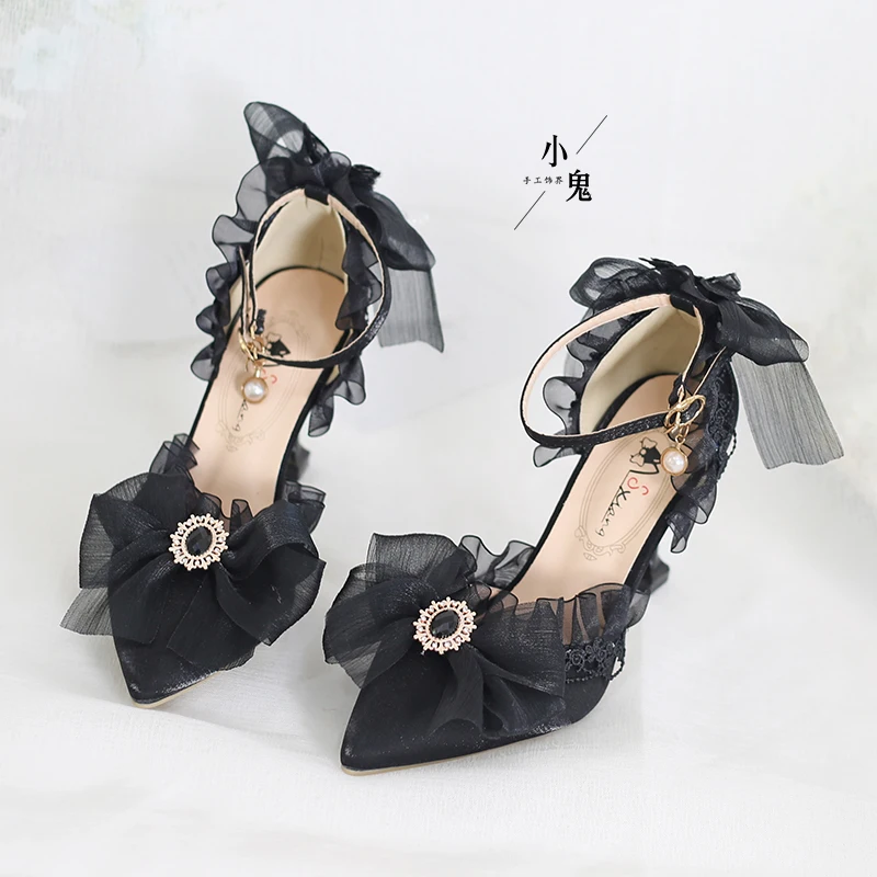 Multicolor Flower Wedding Lolita Handmade Adult Gift Beige High Heels Pointed Lolita Sandals Sweet Girl Tea Party Single Shoes