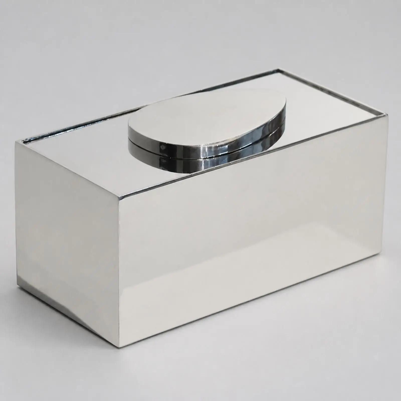Modern Rectangular Jewelry Storage Box Stainless Steel Cosmetic Container with Oval Lid Detail for Bedroom Vanity Shelf