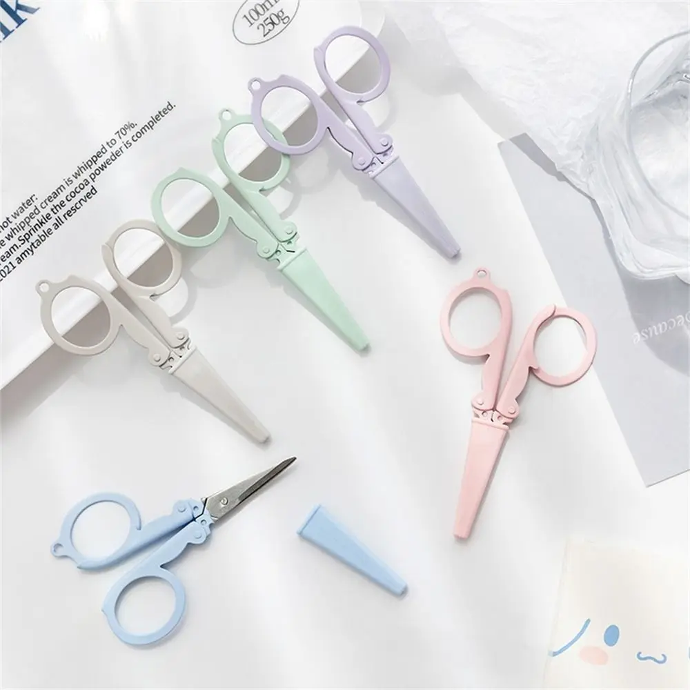 Portable Morandi Color Folding Scissors Stainless Steel Key Chain Stationary Scissors School Kawaii Paper Cutter Stationery