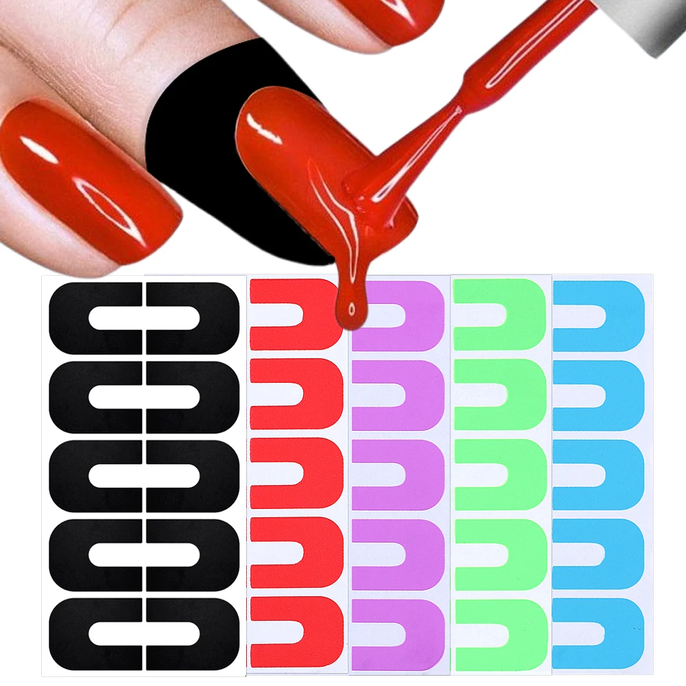 5/10 Sheets Random Color Nail Polish Protector for Fingers 50/100 Piece  U-shape Spill-Proof Finger Sticker Painting Nail Tool