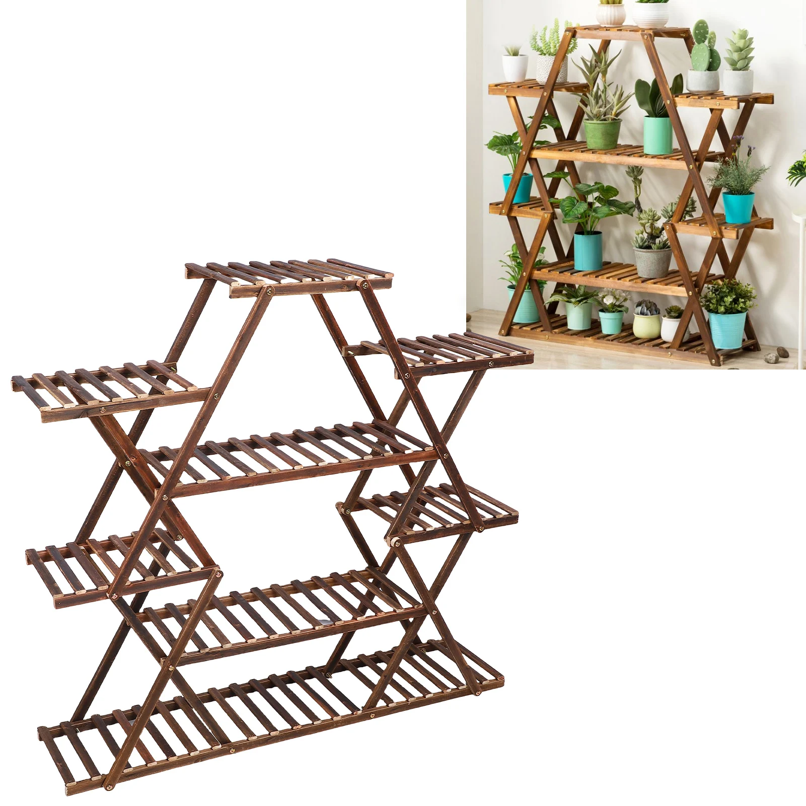 Potted Flower Organizer Wood Plant Stand Potted Flower Organizer Shelf Multiple Pot Display Rack Indoor Outdoor Wood Plant Stand