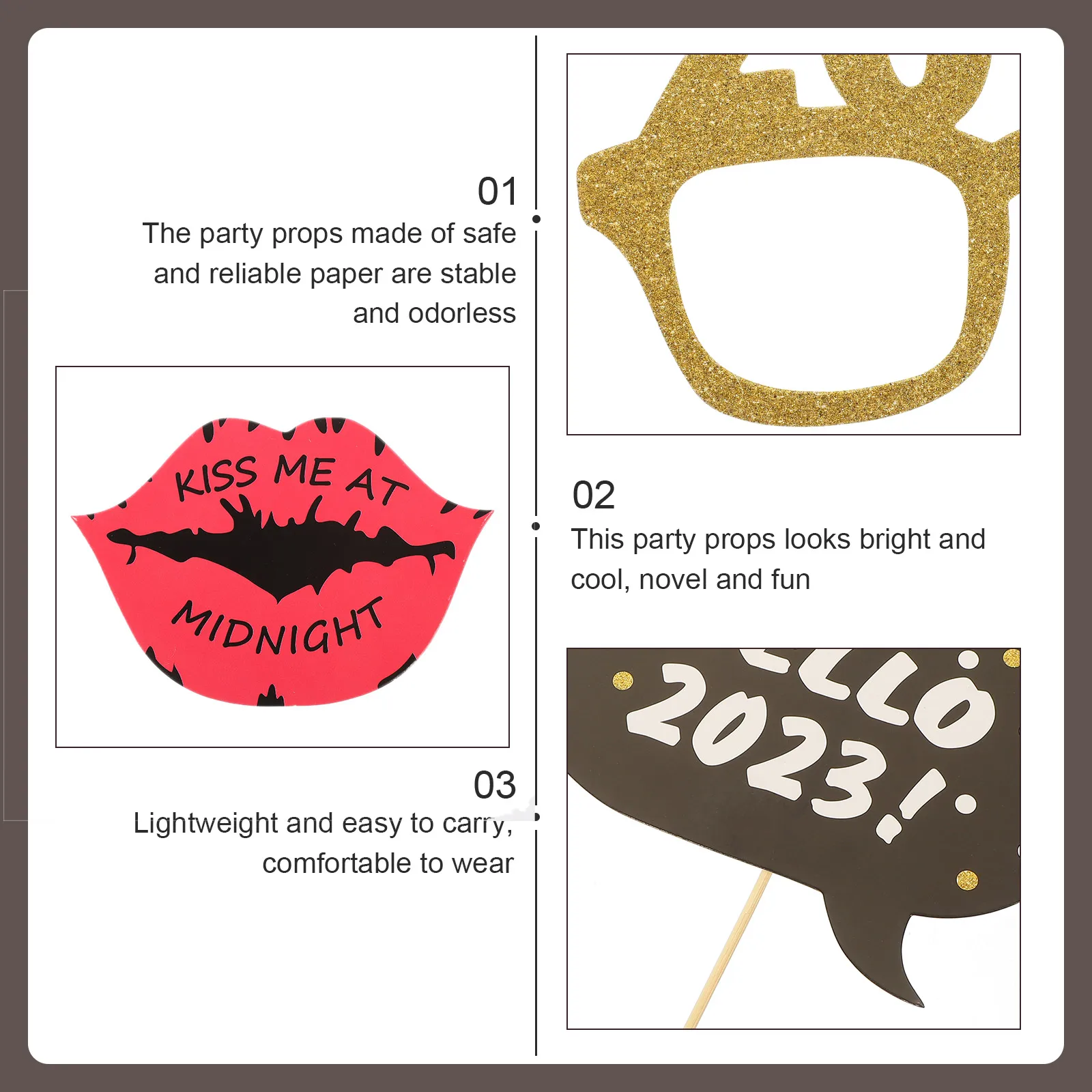 

1 Set New Year Photo Props Creative Handheld Party Supplies 2023 New Year Eve Photo Booth Props Festival Celebration Decorations