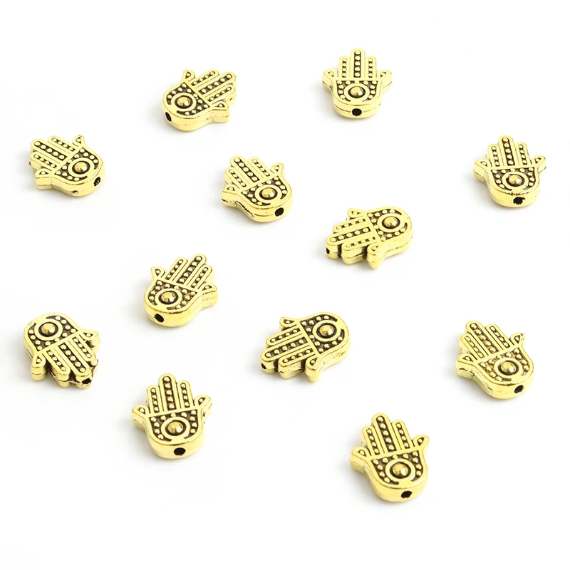 20pcs Vintage Fatima Hamsa Hand Spacer Beads Antique Gold/Silver Color Metal Loose Bead for Jewelry Making DIY Bracelet Findings